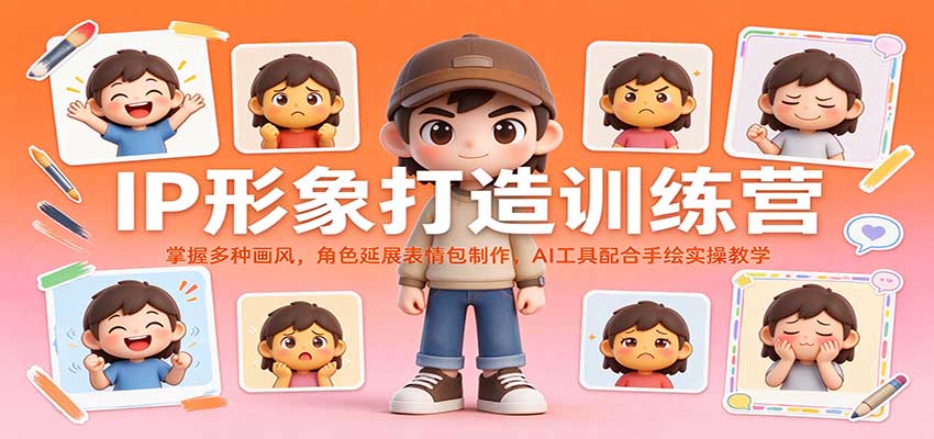 IP形象打造训练营:掌握多种画风,角色延展表情包制作,AI工具配合手绘实操教学