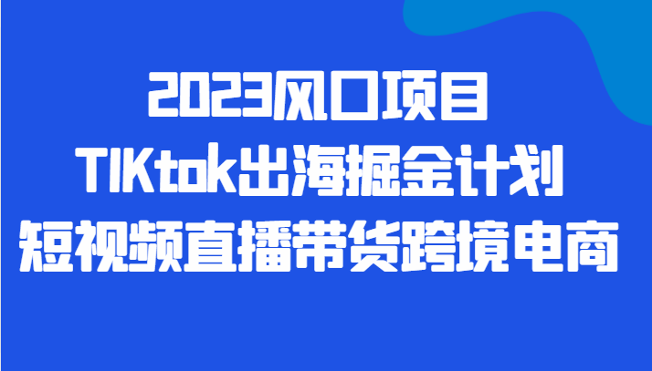 图片[1]-2023风口项目TIKtok出海掘金计划，跨境电商短视频直播带货，多流量多收益-天边资源网