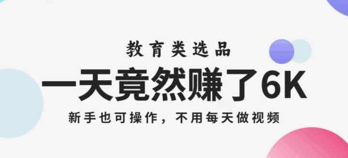 图片[1]-一天赚6000？教育类选品，不用每天做短视频，新手也能操作-天边资源网