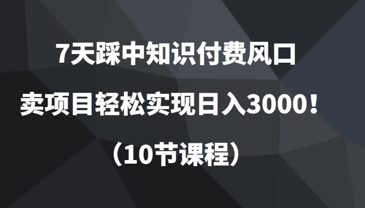 图片[1]-7天踩中知识付费风口，卖项目轻松实现日入3000（10节课）-天边资源网