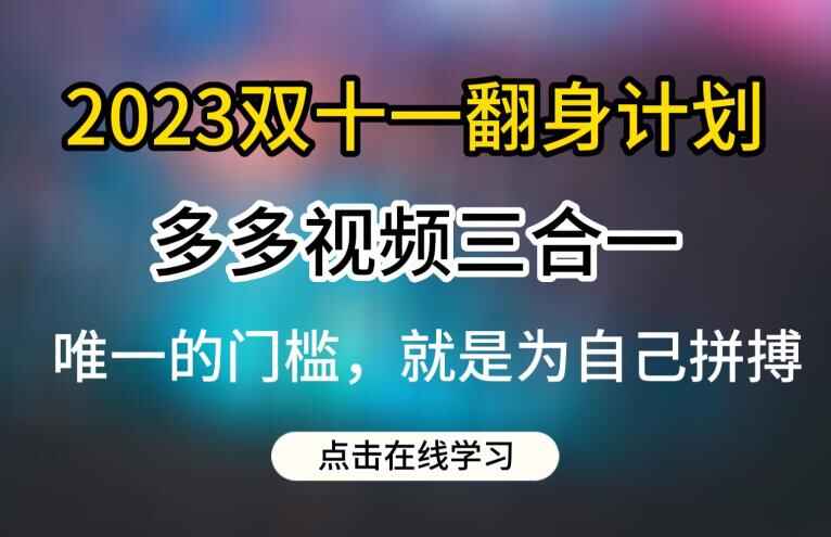 图片[1]-2023电商双11逆袭计划，多多视频带货三合一玩法教程-天边资源网
