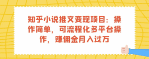 知乎小说推文项目：操作简单，多平台操作，赚佣金月入过万-天边资源网