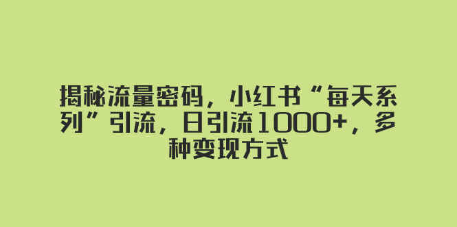 图片[1]-【流量密码】小红书“每天系列”引流，多种变现方式，日引流1000+【揭秘】-天边资源网