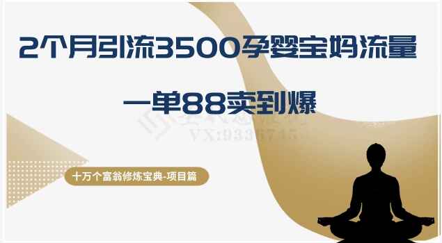 十万个富翁修炼宝典之13.2个月引流3500孕婴宝妈流量,一单88卖到爆