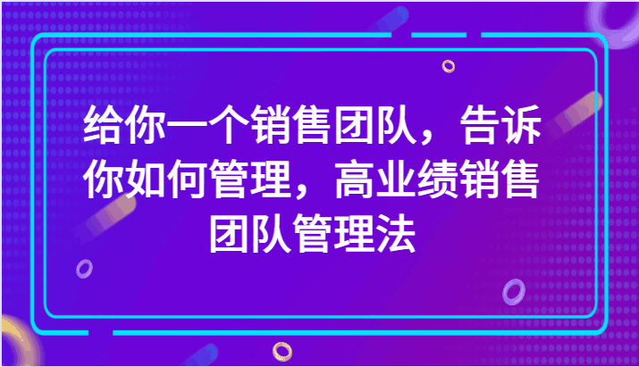 图片[1]-高业绩销售团队管理法：给你一个销售团队，告诉你如何管理（89节课）-天边资源网