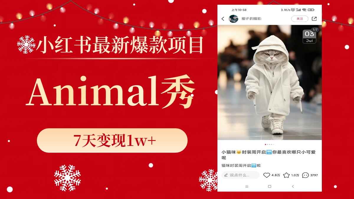 图片[1]-小红书最新爆款项目，Animal秀，7天变现1W+【揭秘】-天边资源网
