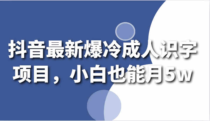 抖音最新爆冷成人识字项目