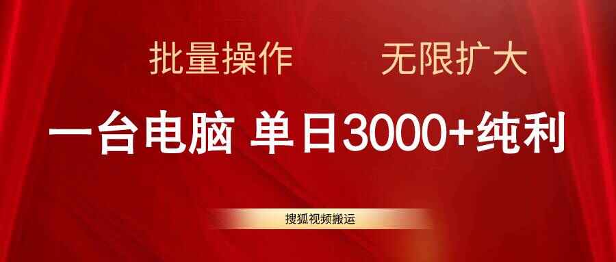 搜狐视频搬运 一台电脑单日3000+，批量操作，可无限扩大【揭秘】-天边资源网
