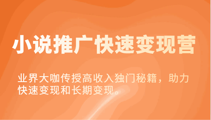 小说推广快速变现营