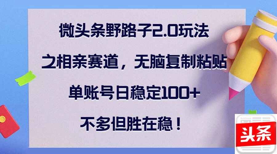 微头条野路子2.0玩法之相亲赛道 无脑复制粘贴，日稳定100+，不多但稳-天边资源网