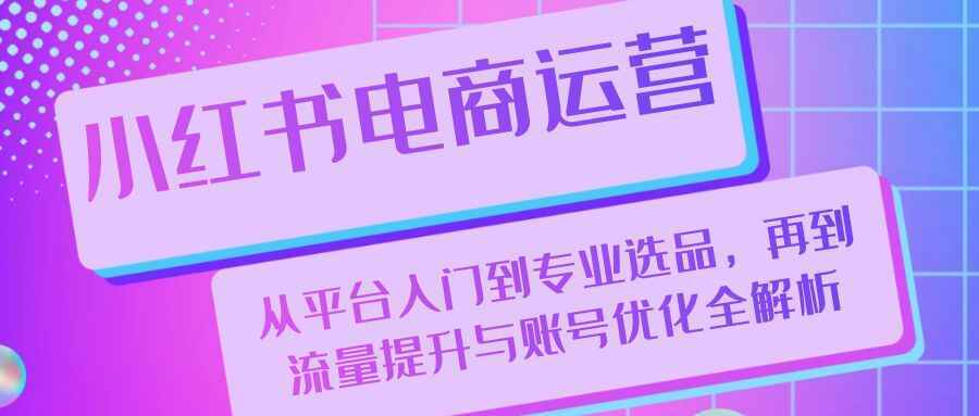 小红书电商运营课程 从平台入门到专业选品，再到流量提升与账号优化全解析（26节课）-天边资源网