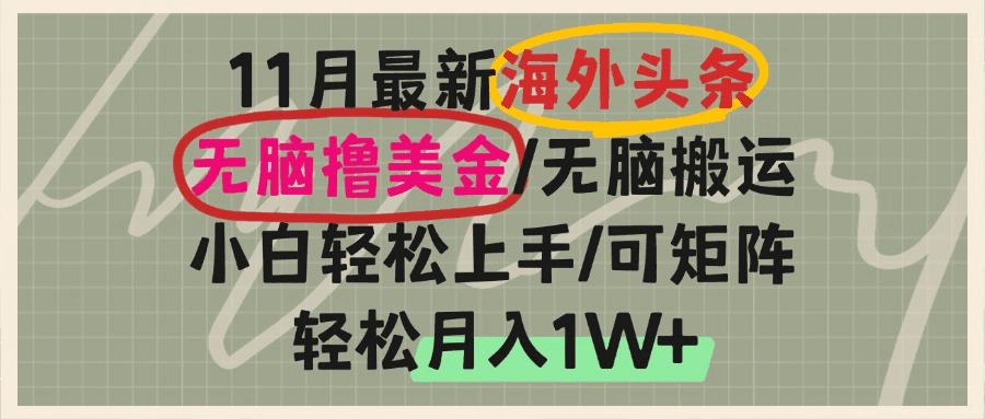 海外头条 无脑搬运撸美金，小白轻松上手，可矩阵操作，月入1W+【揭秘】-天边资源网