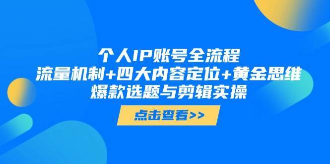 个人IP账号全流程 流量机制+四大内容定位+黄金思维, 爆款选题与剪辑实操-天边资源网