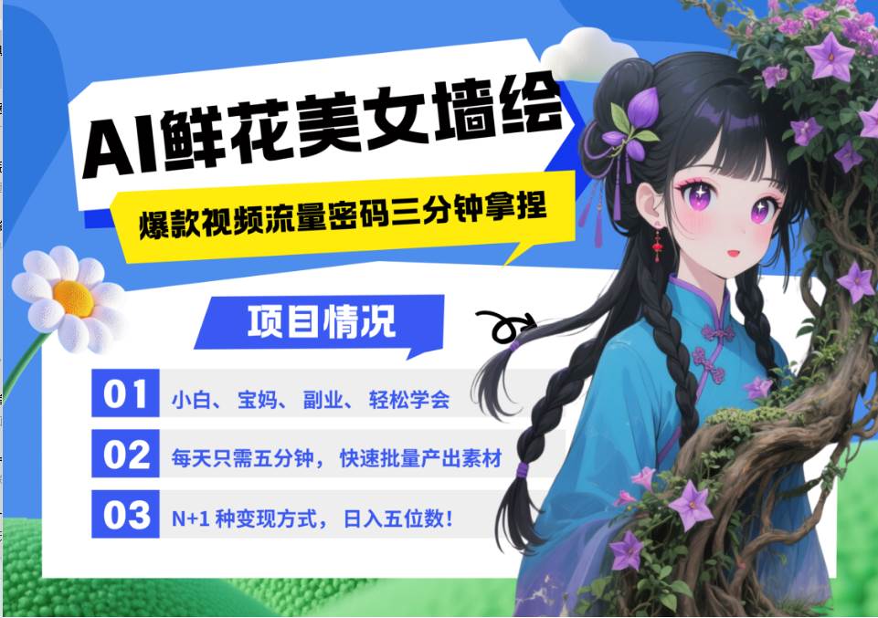 AI+墙绘+美女+鲜花