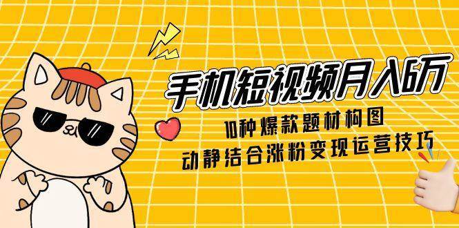 手机短视频月入6万 10种爆款题材构图，动静结合涨粉变现运营技巧【揭秘】