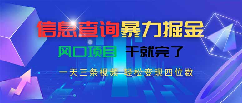 图片[1]-信息查询暴力掘金，一天三条视频 轻松变现四位数，风口项目干就完了-天边资源网
