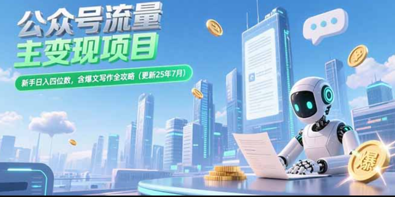 图片[1]-公众号流量主变现项目，新手日入四位数，含爆文写作全攻略(更新25年7月)-天边资源网