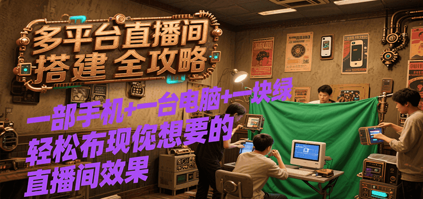 图片[1]-多平台直播间搭建全攻略，一部手机+一台电脑+一块绿布轻松实现你想要的直播间效果-天边资源网