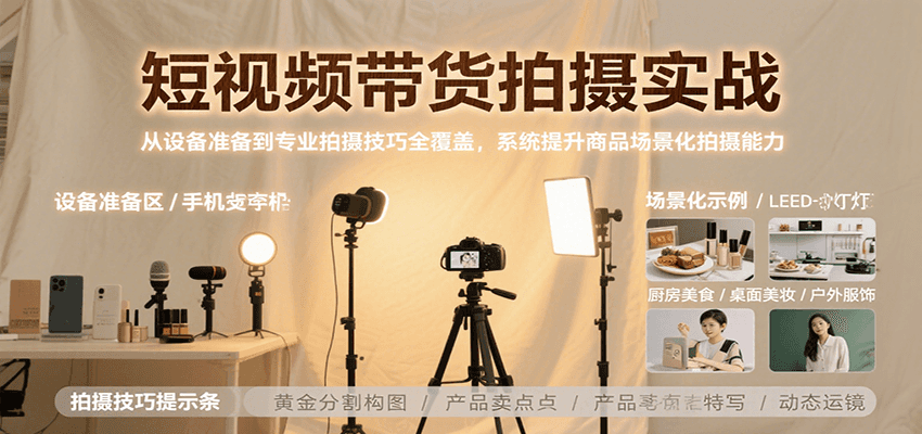 图片[1]-短视频带货拍摄实战，从设备准备到专业拍摄技巧全覆盖，系统提升商品场景化拍摄能力-天边资源网