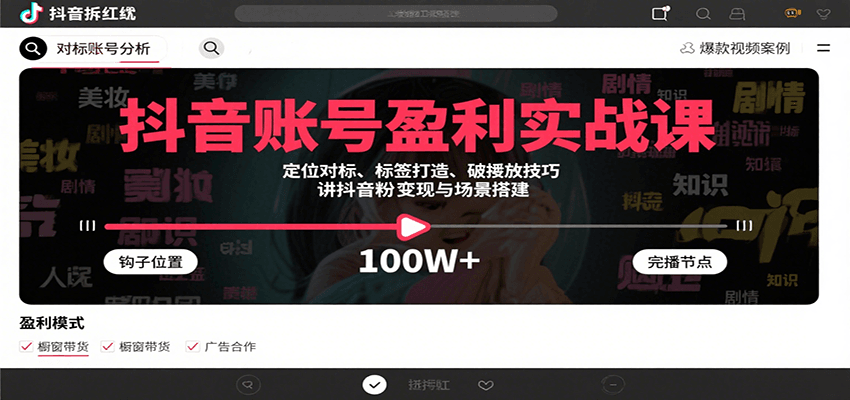 图片[1]-抖音账号盈利实战课，定位对标、标签打造、破播放技巧，讲涨粉变现与场景搭建-天边资源网