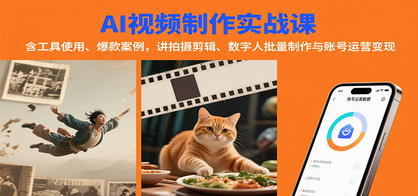 图片[1]-AI视频制作实战：含工具使用、爆款案例，讲拍摄剪辑、数字人批量制作与账号运营变现-天边资源网
