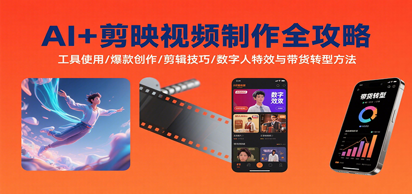 图片[1]-AI+剪映视频制作全攻略：工具使用/爆款创作/剪辑技巧/数字人特效与带货转型方法-天边资源网