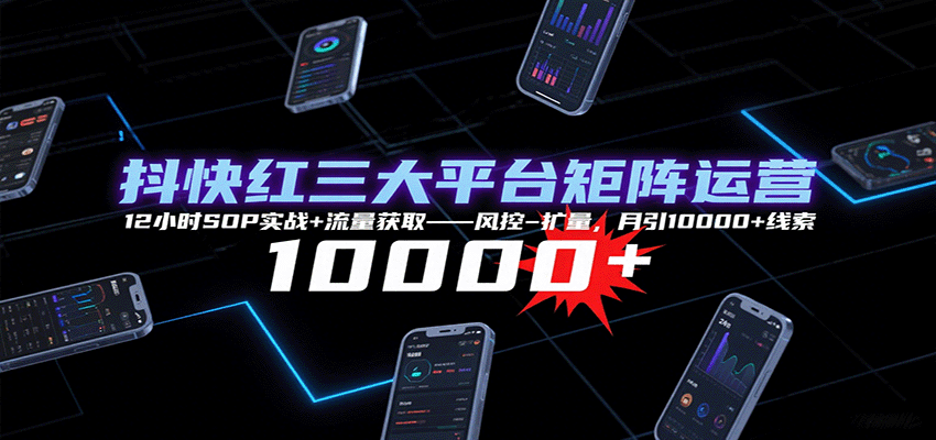 图片[1]-抖快红三大平台矩阵运营，12小时SOP实战+流量获取-风控-扩量，月引10000+线索-天边资源网