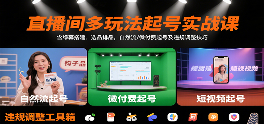 图片[1]-直播间多玩法起号实战课程 含绿幕搭建、选品排品，自然流/微付费起号及违规调整技巧-天边资源网