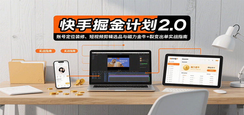 图片[1]-快手掘金计划2.0，账号定位装修、短视频剪辑选品与磁力金牛+裂变出单实战指南-天边资源网