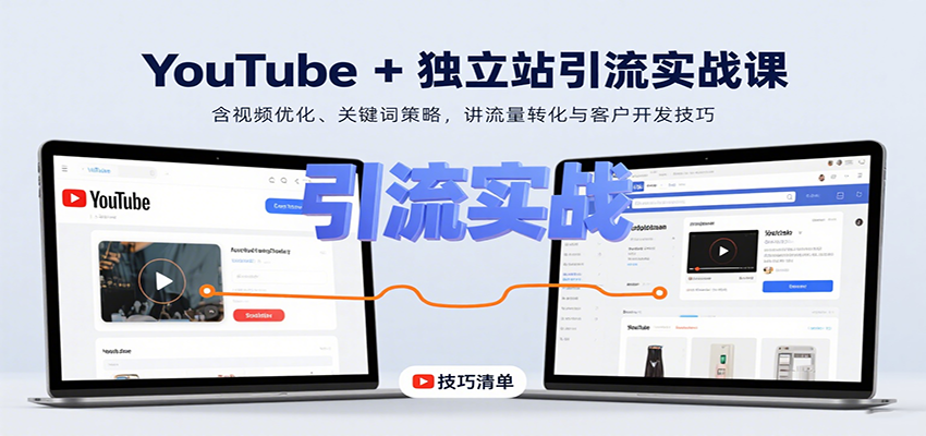 YouTube+独立站引流实战课程 含视频优化、关键词策略,讲流量转化与客户开发技巧