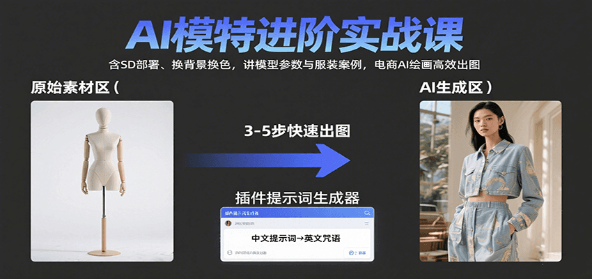 图片[1]-AI模特进阶实战课：含SD部署、换背景换色，讲模型参数与服装案例，电商AI绘画高效出图-天边资源网