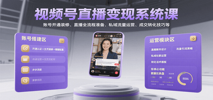 图片[1]-视频号直播变现系统课，账号开通装修、直播全流程准备、私域流量运营、成交转化技巧等-天边资源网