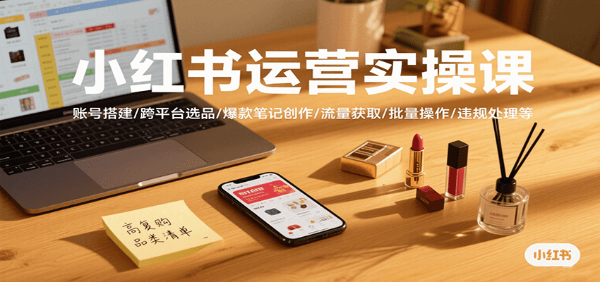 图片[1]-小红书运营实操课，账号搭建/跨平台选品/爆款笔记创作/流量获取/批量操作/违规处理等-天边资源网