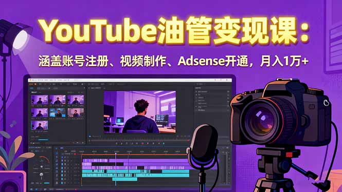 2025YouTube油管变现课：涵盖账号注册、视频制作、Adsense开通，月入1万+-天边资源网