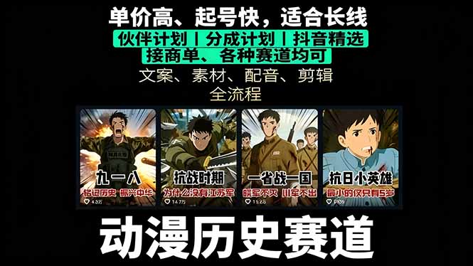 图片[1]-历史动漫赛道撸分成：起号、文案、素材、配音、剪辑，单视频收益破万【揭秘】-天边资源网
