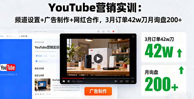 图片[1]-YouTube营销实训：频道设置+广告制作+网红合作，3月订单42W刀月询盘200+-天边资源网