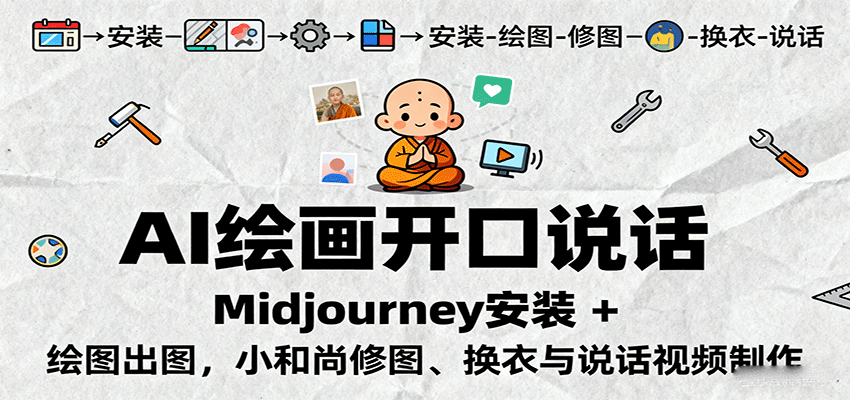 图片[1]-AI绘画开口说话，Midjourney安装 + 绘图出图，小和尚修图、换衣与说话视频制作-天边资源网