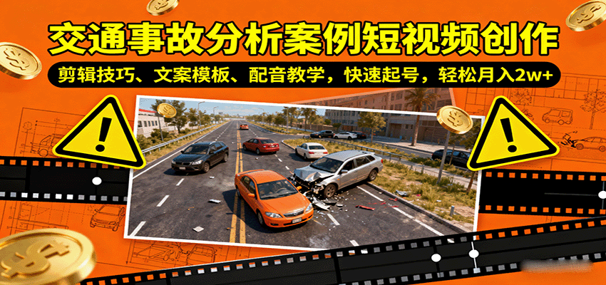 交通事故分析案例短视频创作，剪辑技巧、文案模板、配音教学，快速起号，月入2W+【揭秘】-天边资源网