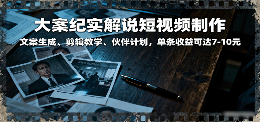 大案纪实解说短视频制作，文案生成、剪辑教学、伙伴计划，单条收益可达7-10元【揭秘】-天边资源网