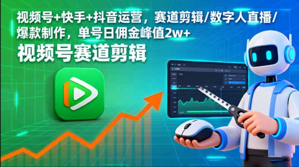 图片[1]-视频号+快手+抖音运营，赛道剪辑/数字人直播/爆款制作，单号日佣金峰值2W+【揭秘】-天边资源网