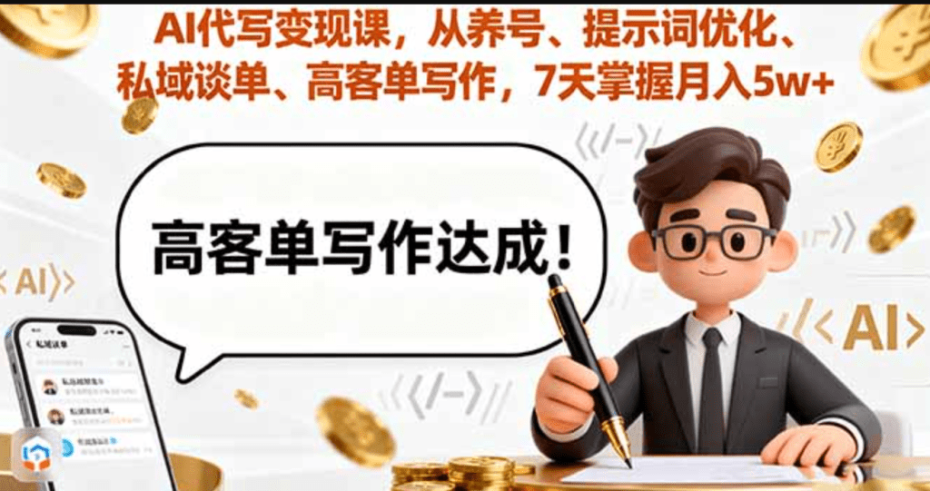 图片[1]-AI代写变现课，从养号、提示词优化、私域谈单、高客单写作，7天掌握月入5w-天边资源网