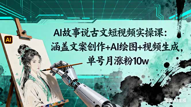 AI故事说古文短视频实操课程 涵盖文案创作+AI绘图+视频生成，单号月涨粉10W-天边资源网