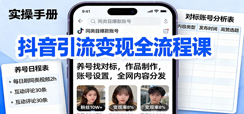 图片[1]-抖音引流变现全流程课程 养号找对标，作品制作，账号设置，全网内容分发-天边资源网
