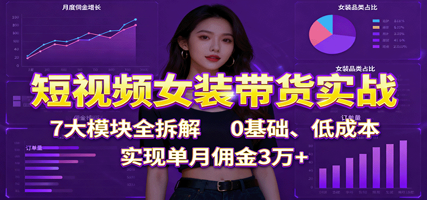 图片[1]-短视频女装带货实战：7大模块全拆解，0基础、低成本，实现单月佣金3万+-天边资源网