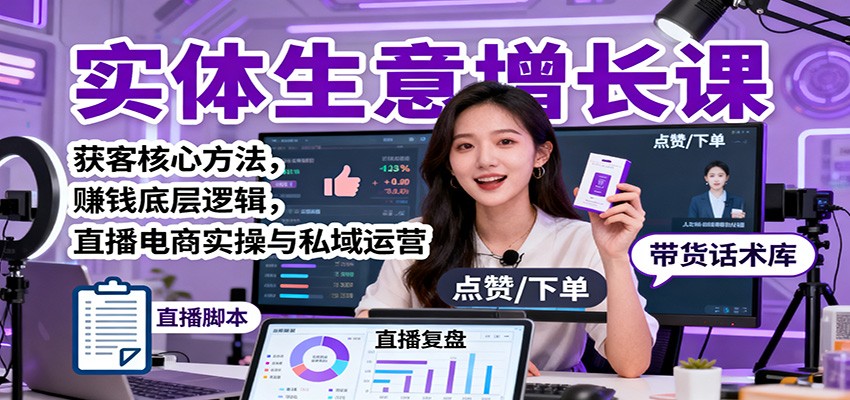 实体生意增长课程 获客核心方法，赚钱底层逻辑，直播电商实操与私域运营-天边资源网