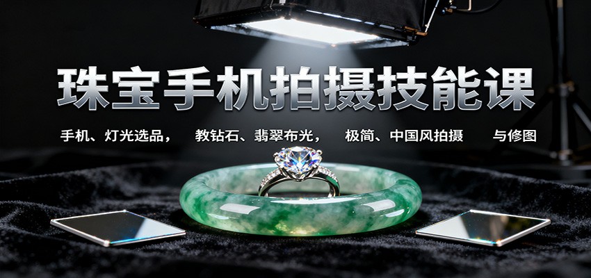 图片[1]-珠宝手机拍摄技能课程 手机、 灯光选品，钻石、翡翠布光，极简中国风拍摄与修图-天边资源网