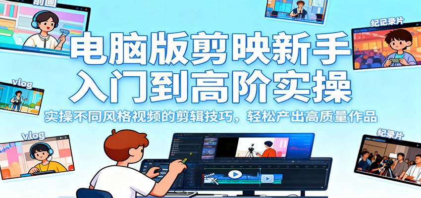 图片[1]-电脑版剪映新手入门到高阶实操，实操不同风格视频的剪辑技巧，轻松产出高质量作品-天边资源网