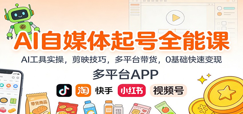 图片[1]-AI自媒体起号全能课程 AI工具实操，剪映技巧，多平台带货，0基础快速变现-天边资源网