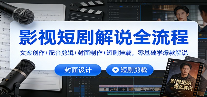 影视短剧解说全流程 文案创作+配音剪辑+封面制作+短剧挂载，零基础学爆款解说-天边资源网