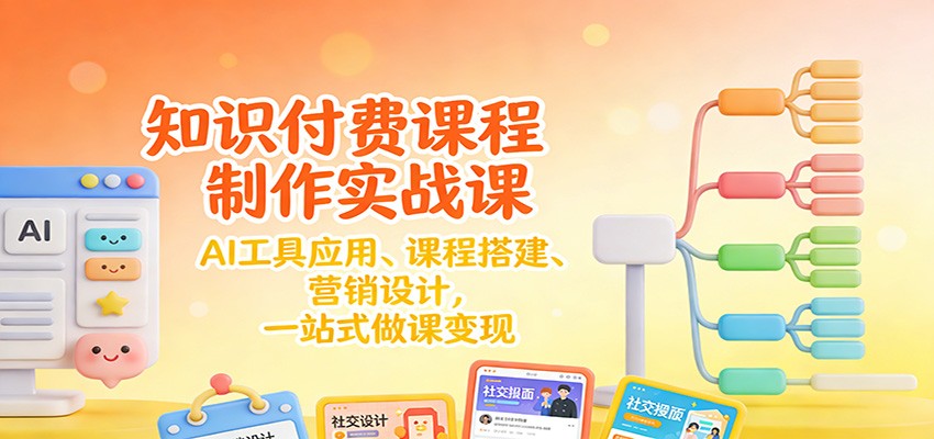 知识付费课程制作实战课程 AI工具应用 、课程搭建、营销设计，一站式做课变现-天边资源网